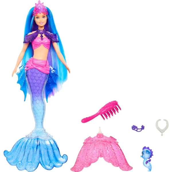 Barbie Malibu Deniz Kızı Bebeği, Hayvan Figürleri, Değiştirilebilir Yüzgeçler, Saç Fırçası ve Aksesuarlarıyla, 3 Yaş ve Üzeri Hhg52